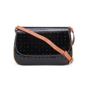 ARCADIA Black Made In Italy Patent Leather Saddle Flap Crossbody